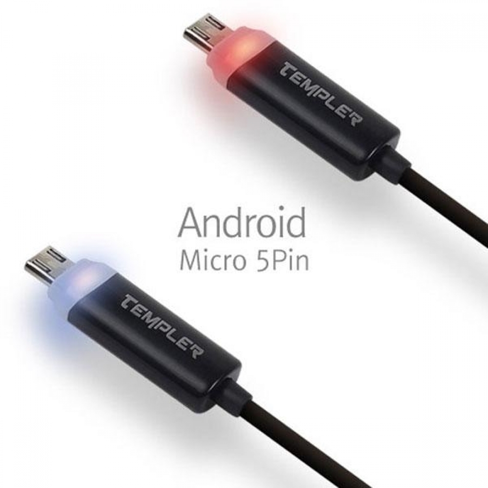 TEMPLER LED라이트 데이터전송 충전케이블 안드로이드 마이크로5핀 어두운밤 사용이 편리한