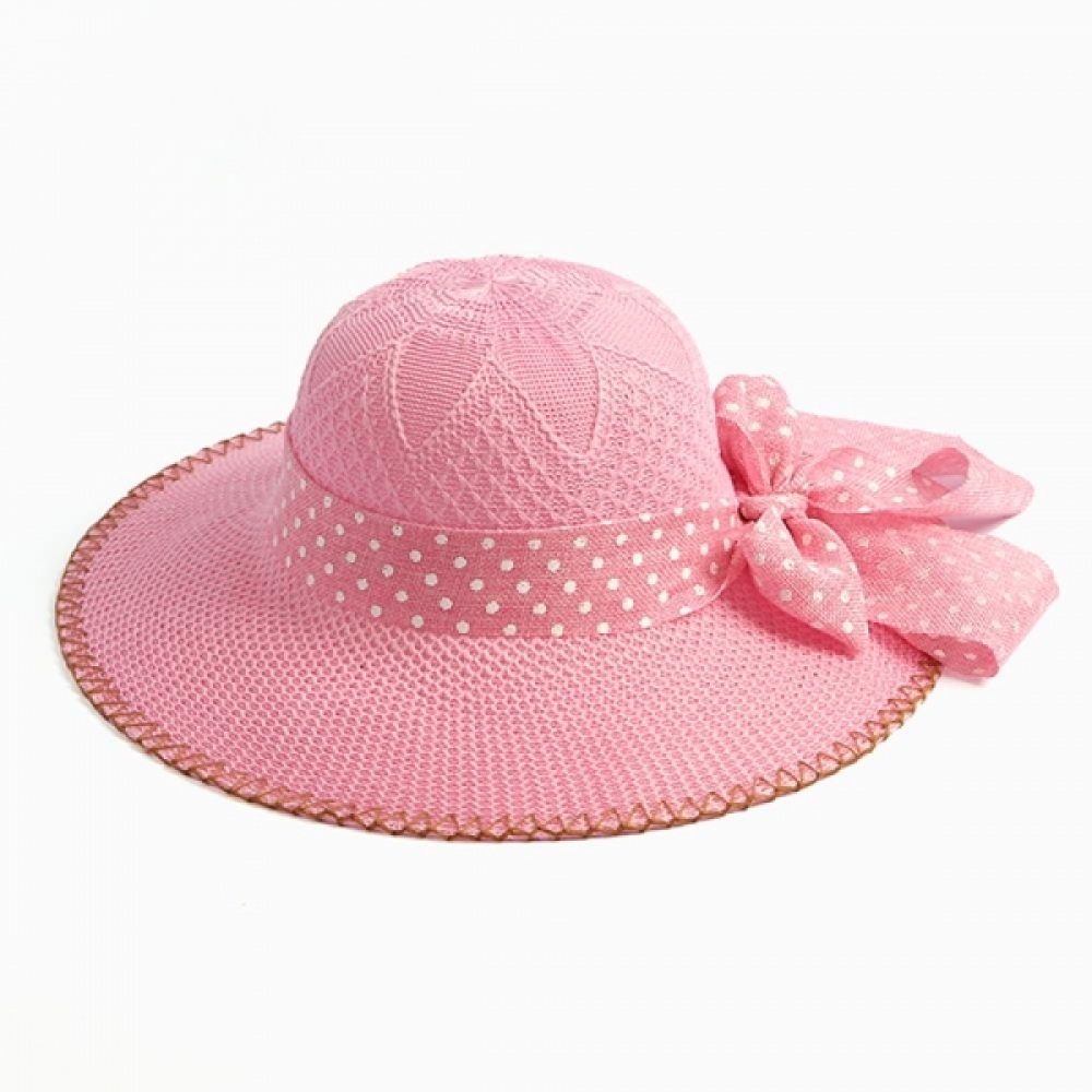 바캉스룩 도트리본 패션모자 핑크 비치모자 여름모자