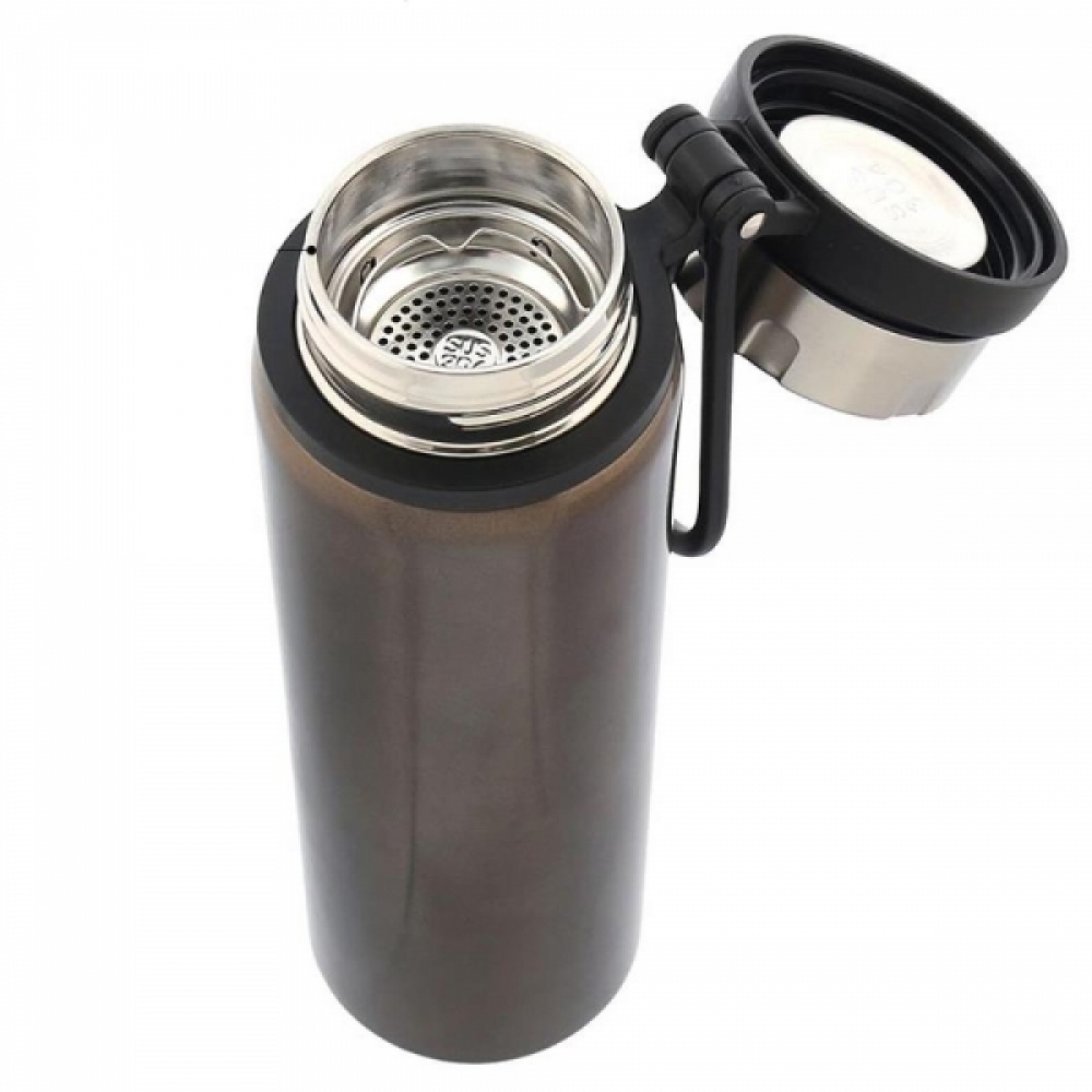 휴대용 실리콘 스트랩 스텐 보온병 800ml 브라운 산책