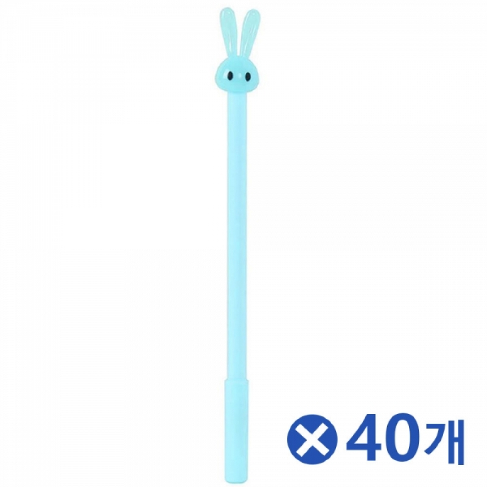뚜껑형 캐릭터 검정색 볼펜 0.5mm-토끼 스카이x40개