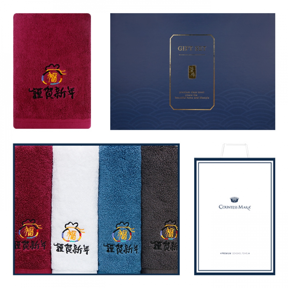 송월타월 근하신년 복주머니 4매 선물세트(쇼핑백)