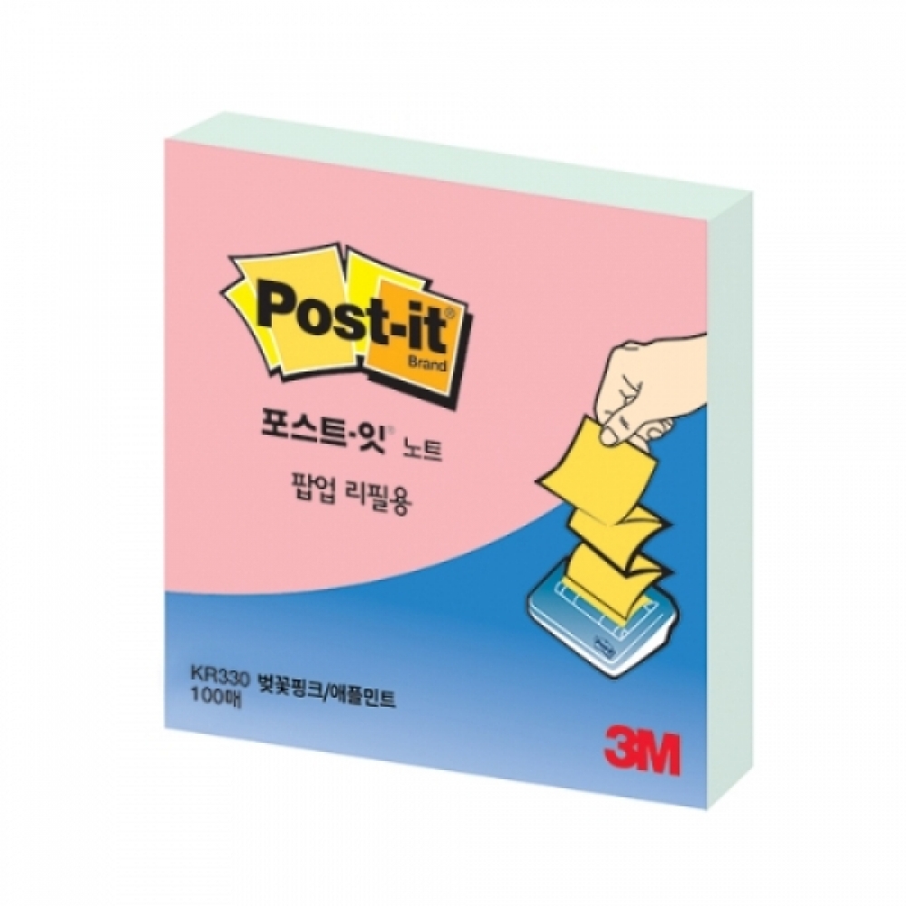 3M)포스트잇 팝업리필용(KR-330 벚꽃핑크, 애플민트)-박스(180개입)