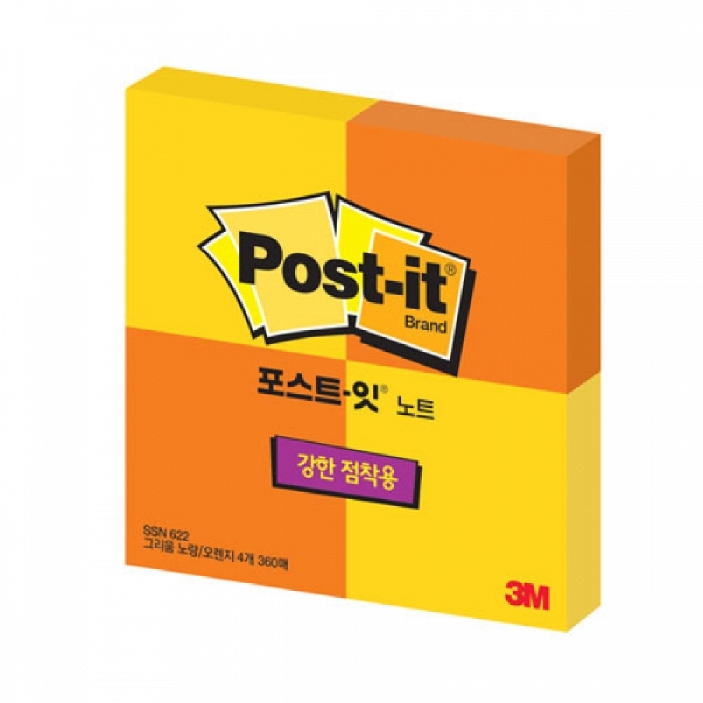 3M)포스트-잇 강한 점착용(622-4P)-박스(48개입)