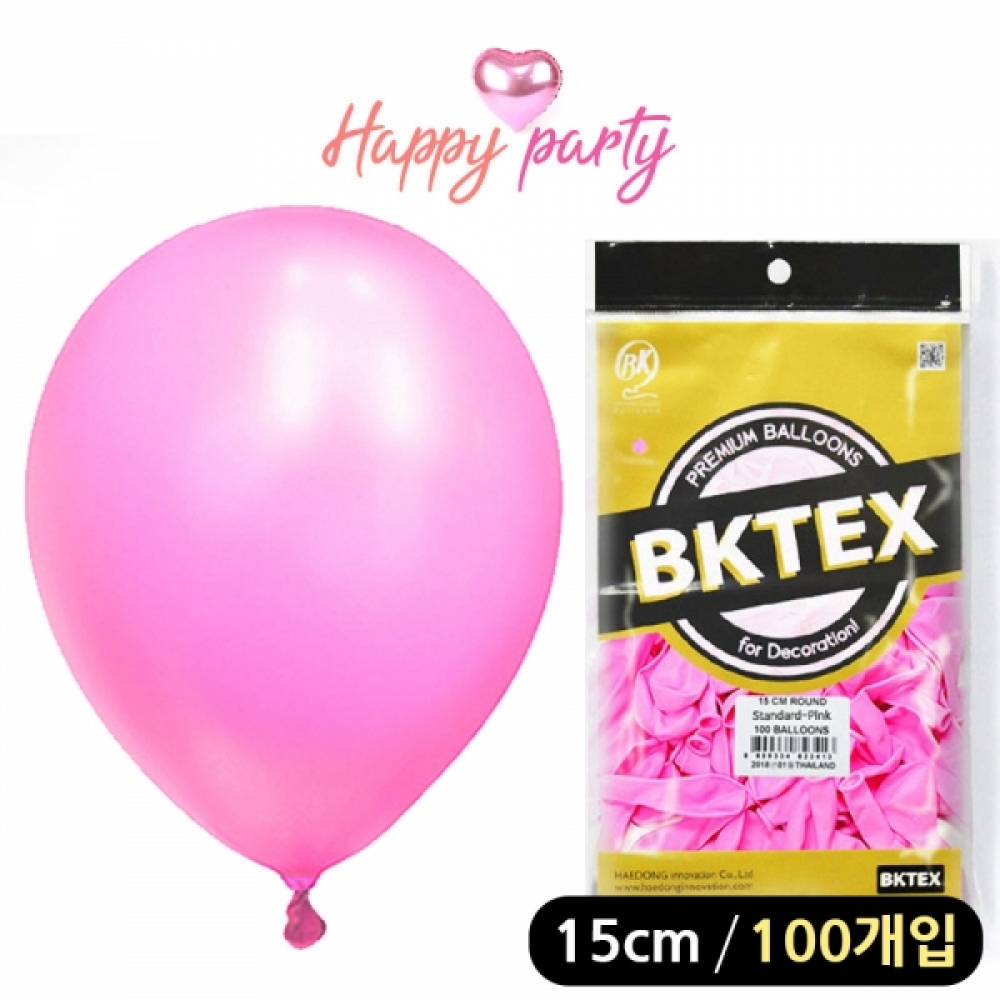 해피파티 풍선 일반 라운드 15cm (100개입) (핑크)