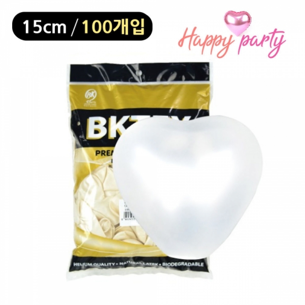 해피파티 펄 하트풍선 15cm (100개입) (화이트)