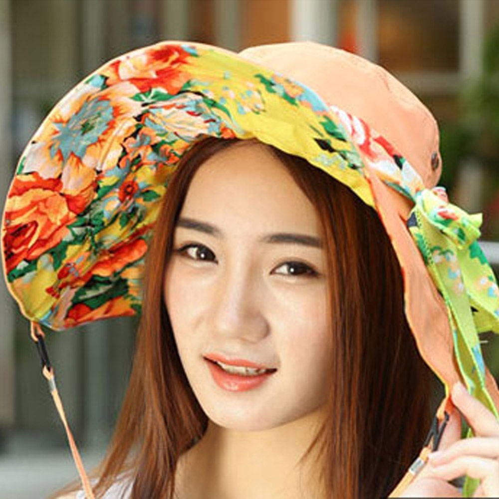 LW 플라워 챙모자 썬캡 여름 모자 양면 해변 여행 돌돌이모자