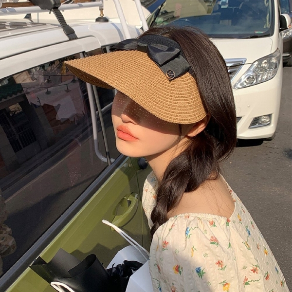 자외선 차단 여성 모자 햇빛가리개 라탄 썬캡 브라운