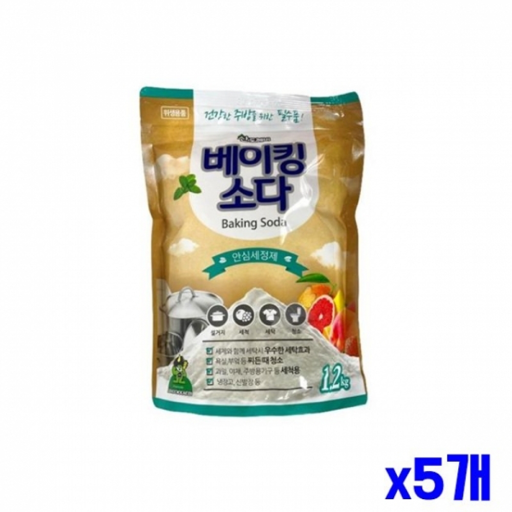 세탁 청소 세척용 베이킹소다 1.2kg x5개 세제용품