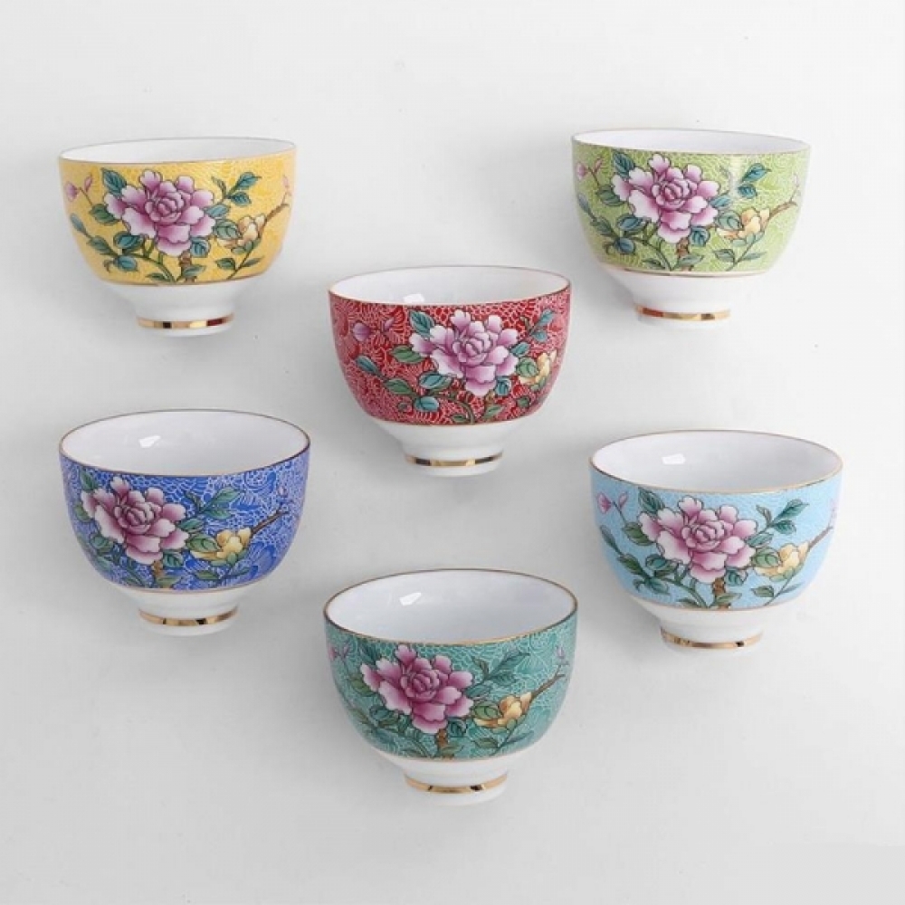 작약꽃 레트로 다기 찻잔 6p세트(80ml) (작약)