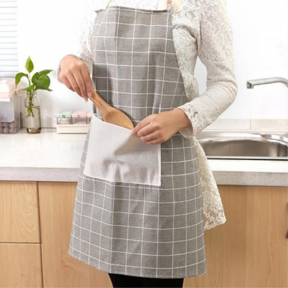 린넨 체크패턴 깔끔 앞치마(그레이)