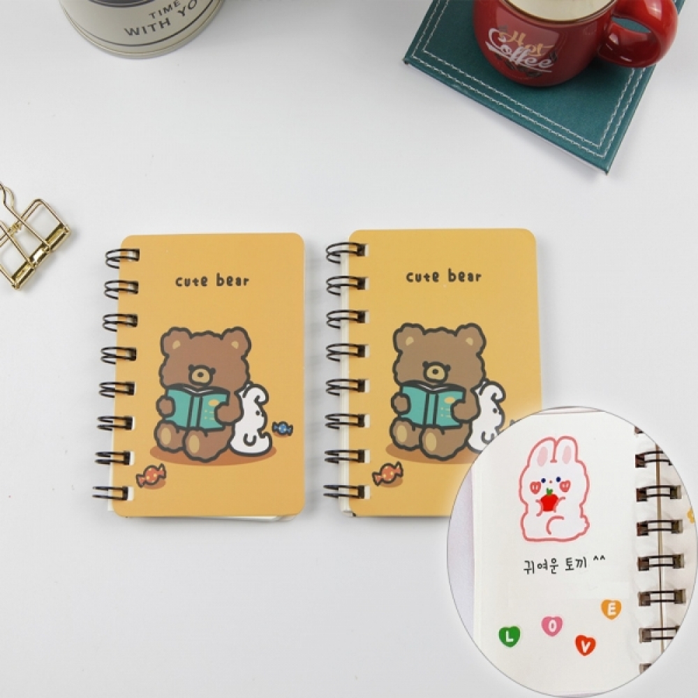 곰 그림 소형 포켓용 스프링 메모 필기 노트1P