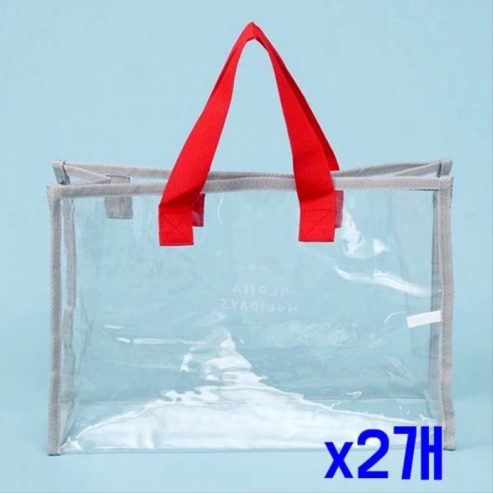 투명 다용도 비치 토트백 (그레이 레드) x2개