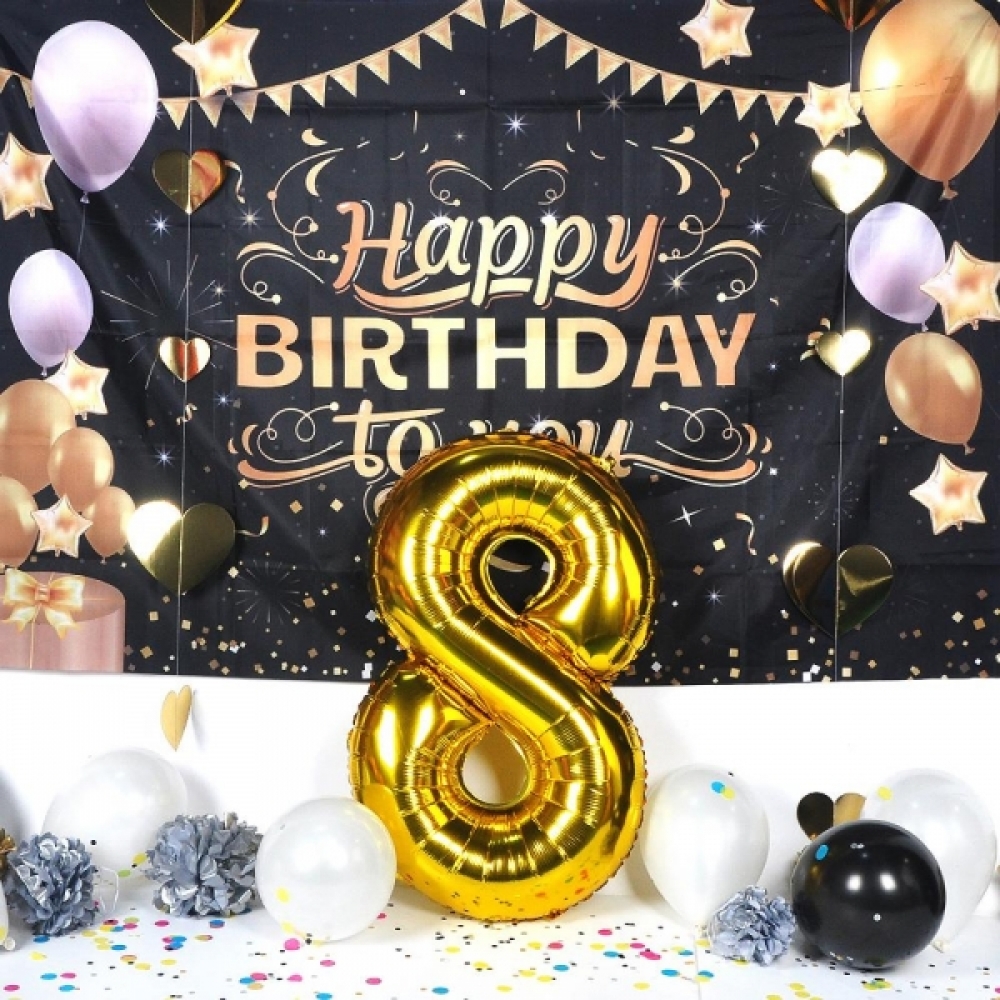 파티장식 럭셔리 블랙 생일현수막-A타입 홈파티소품
