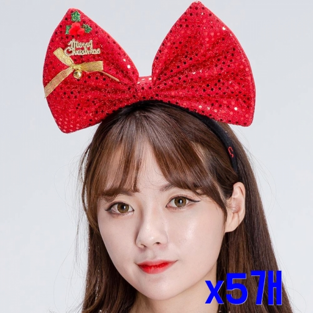 크리스마스파티 반짝이 성탄리본 헤어 머리띠 x5개