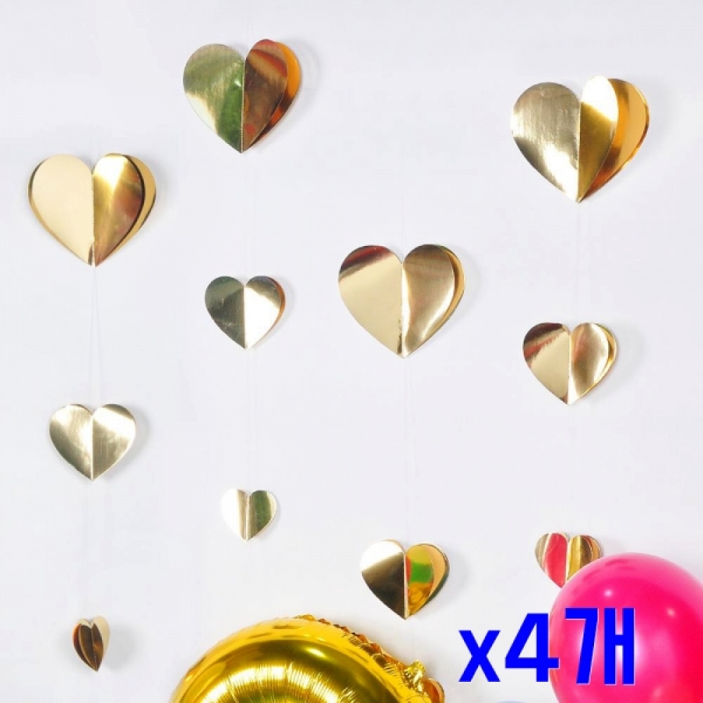 3단골드 메탈하트행잉 장식데코세트 x4개 파티어깨띠