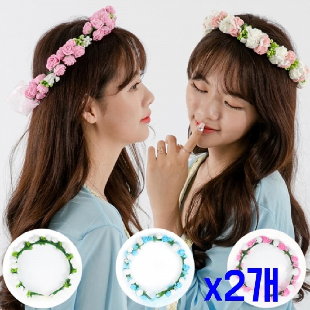 고급웨딩 촬영소품 리본 화관장식 x2개 머리띠 헤어띠