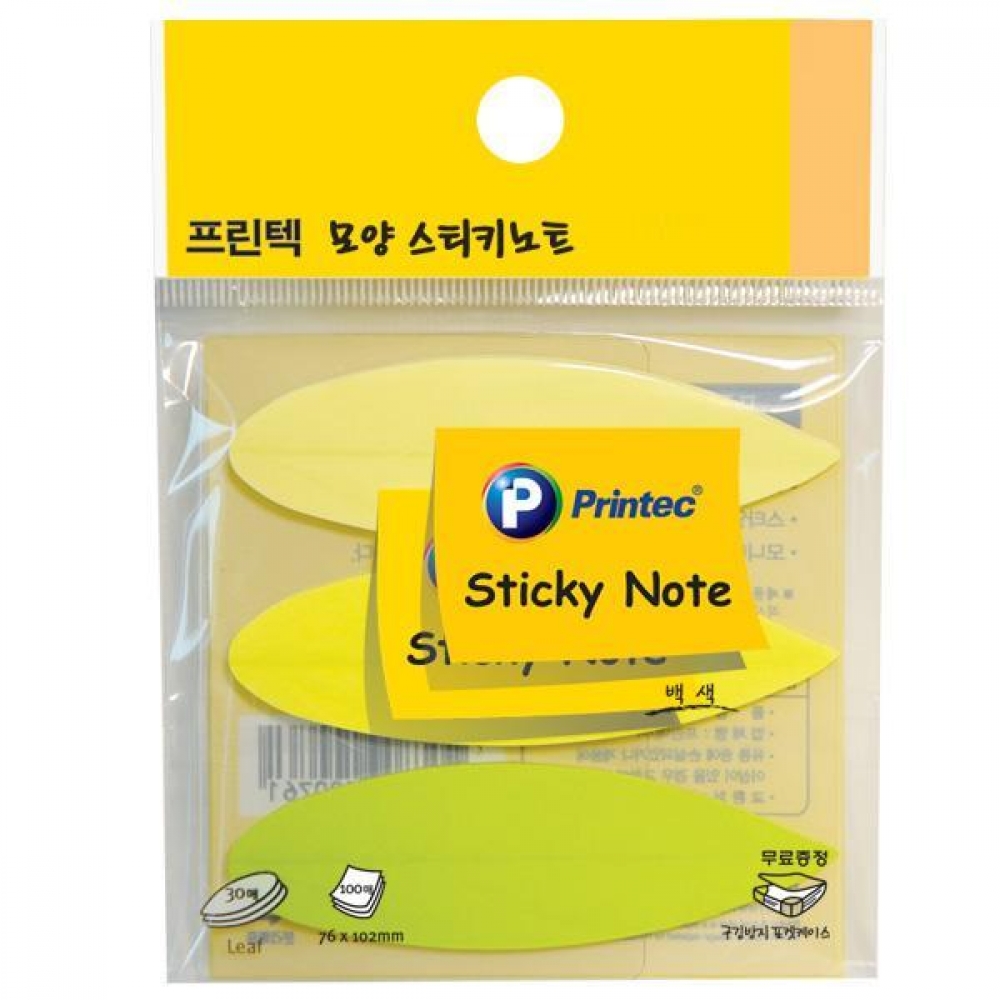 프린텍 DI020 스티키노트 잎3 노랑 연두초록 30매X3개