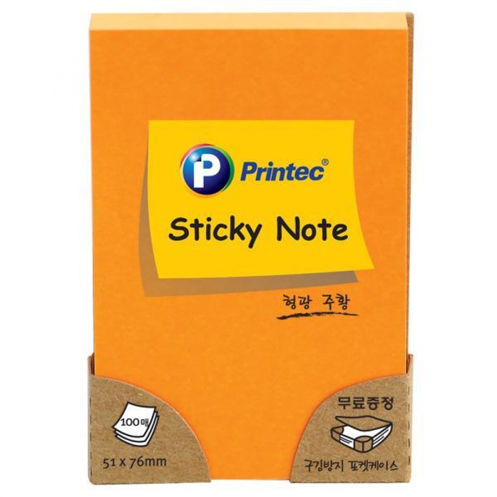 프린텍 N5176O 스티키노트 형광주황 100매X3개