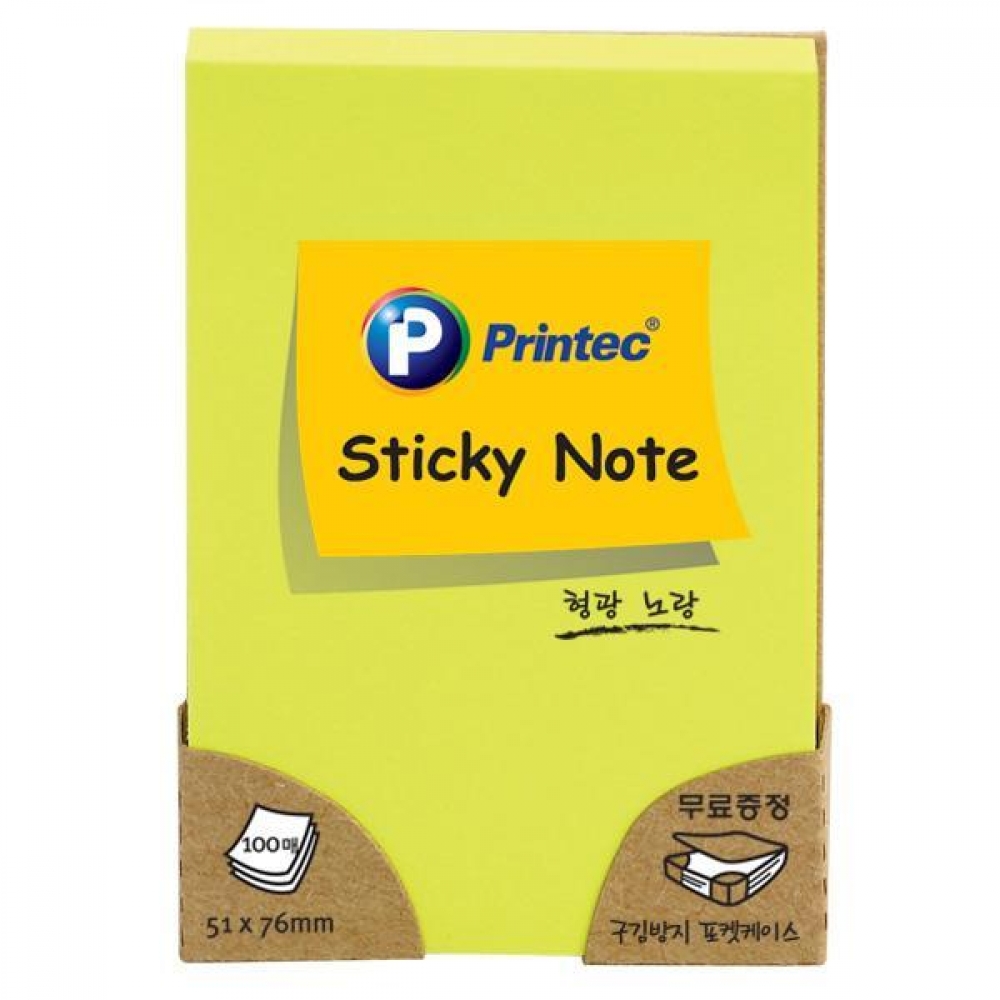 프린텍 N5176Y 스티키노트 형광노랑 100매X3개