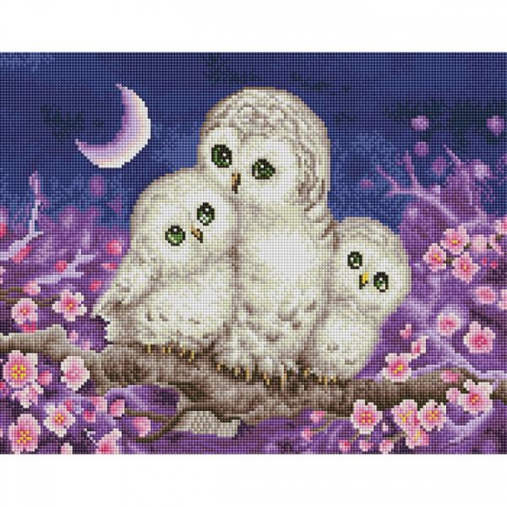 행복한 부엉이 가족 (캔버스) 보석십자수 40x50
