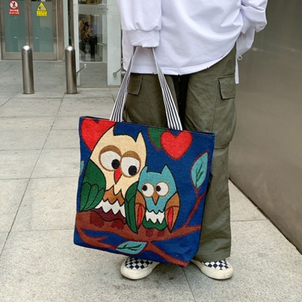여성 보부상 숄더 백 부엉이 가방 네이비 부엉이