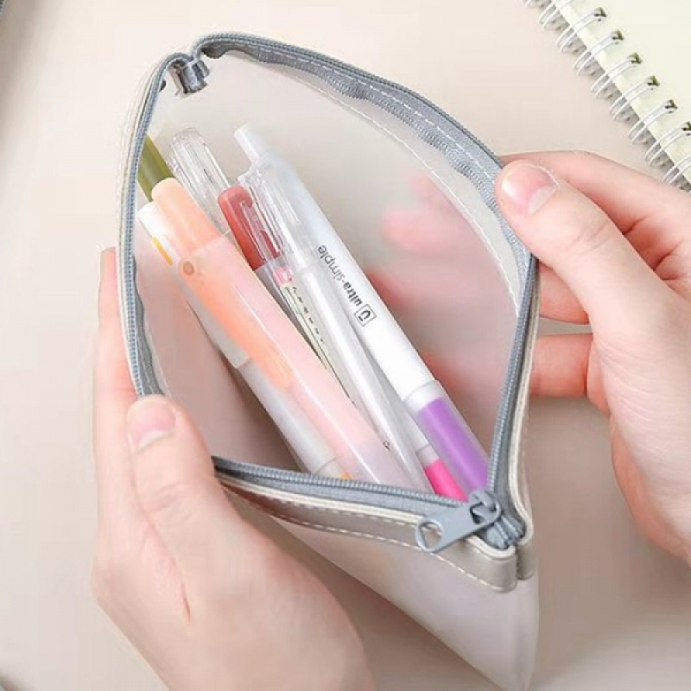 대학생 고등학생 직장인 반 투명 필통 파우치 베이지