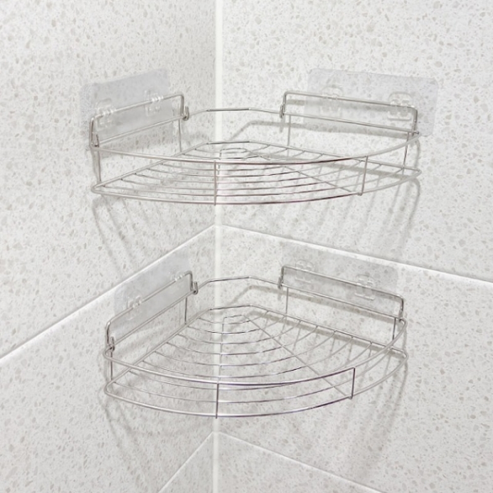 부착형 코너 스텐 선반 2P 욕실수납 선반