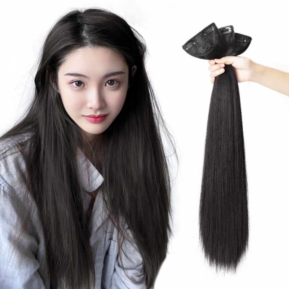 풍성한 부분 헤어피스 3p (60cm) (블랙)