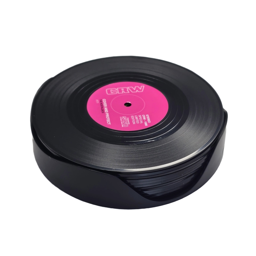 레트로 레코드 LP 티 컵 코스터 컵받침 12P 보관홀더