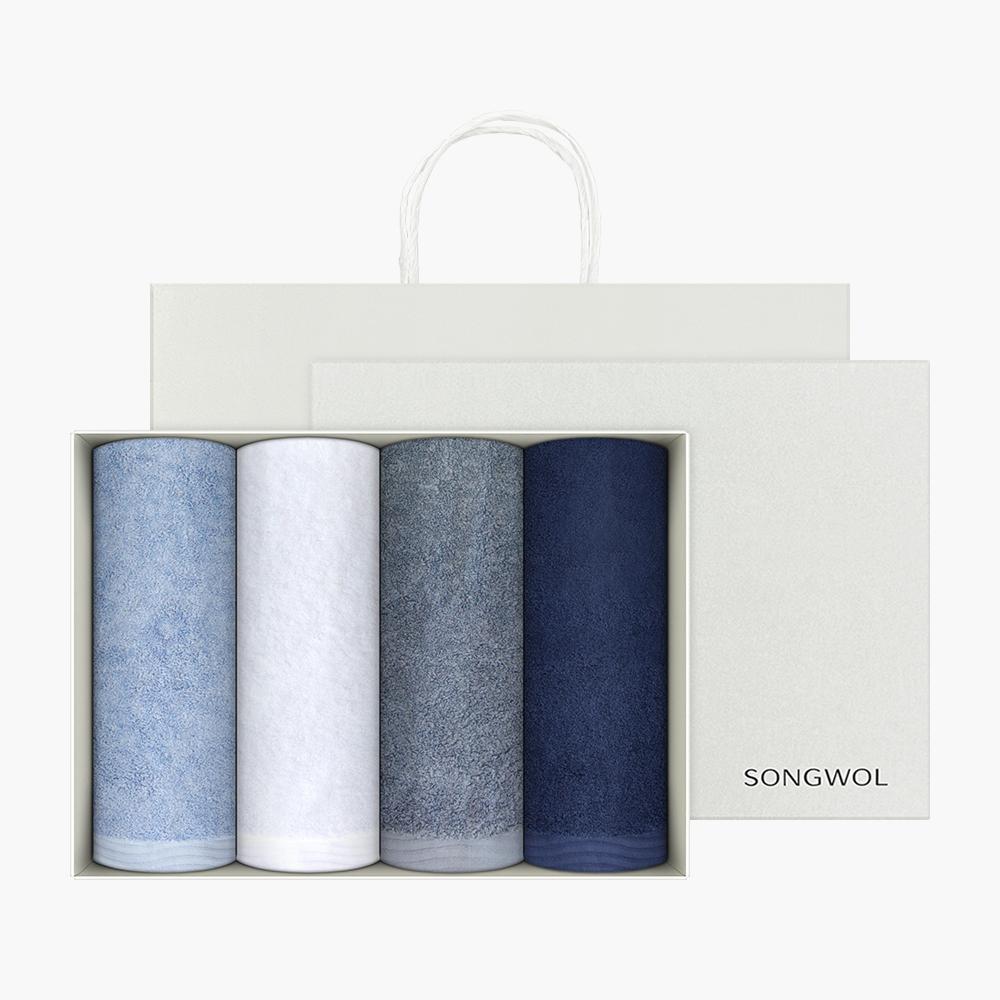 송월타올 호텔수건 라운드 190g 코마 40수 4p 선물세트(쇼핑백) 기념수건 답례품