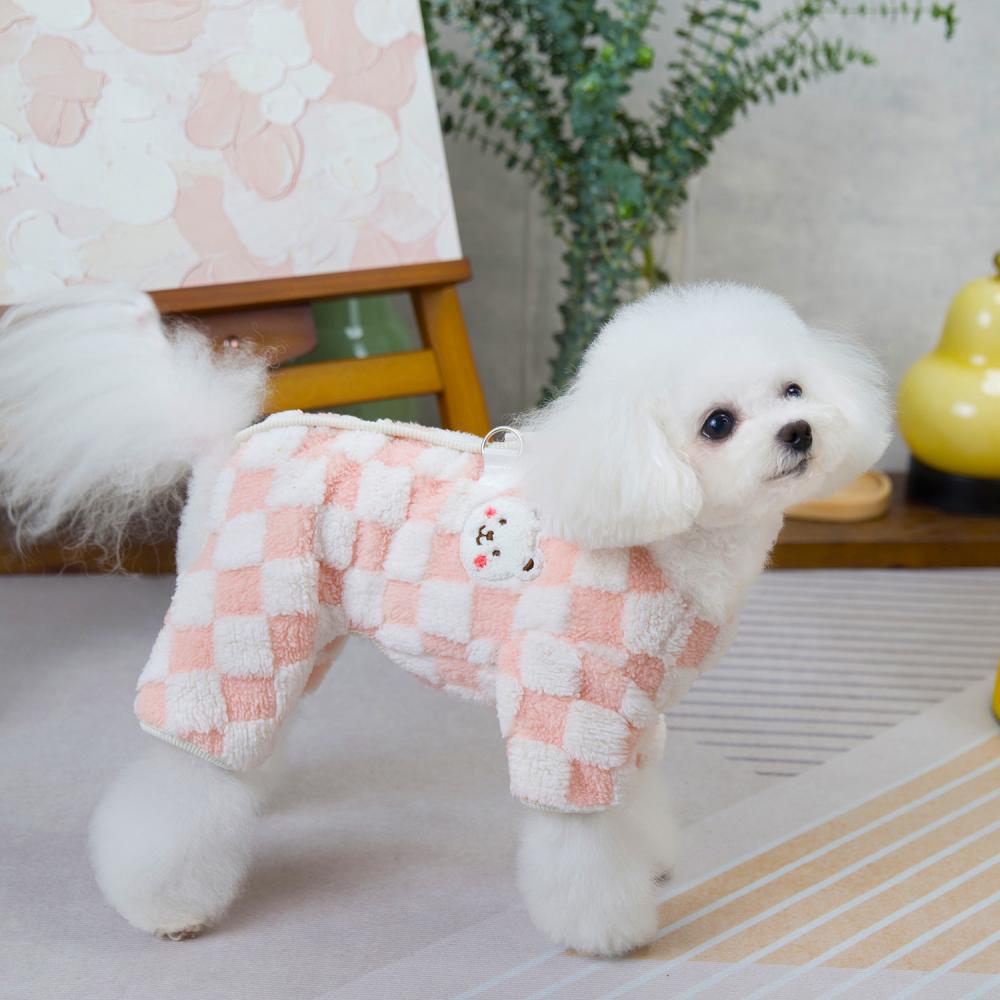 체크 보아털 강아지 옷