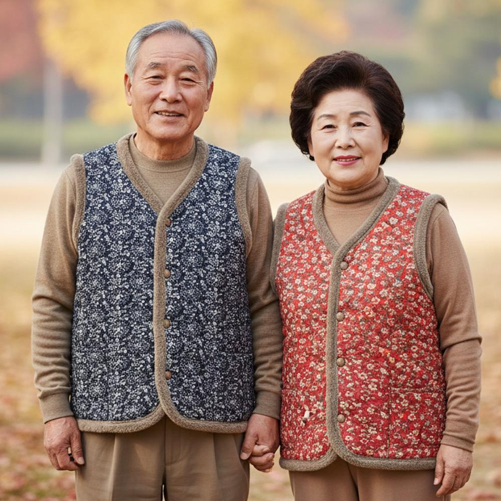 겨울 융털 누빔 조끼 M9 레트로 꽃무늬 기모 방한 보온 조끼 촌캉스 김장 할머니 조끼