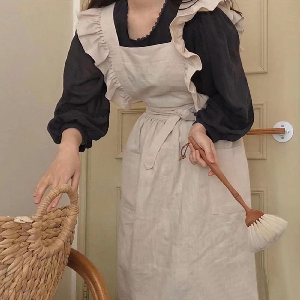 린넨 레이스 프릴앞치마 보육교사 어린이집앞치마
