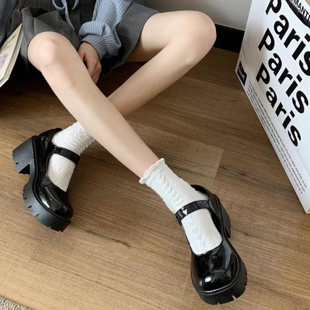 여성 통굽 로퍼 메리제인 슈즈 둥근코 스트랩 버클