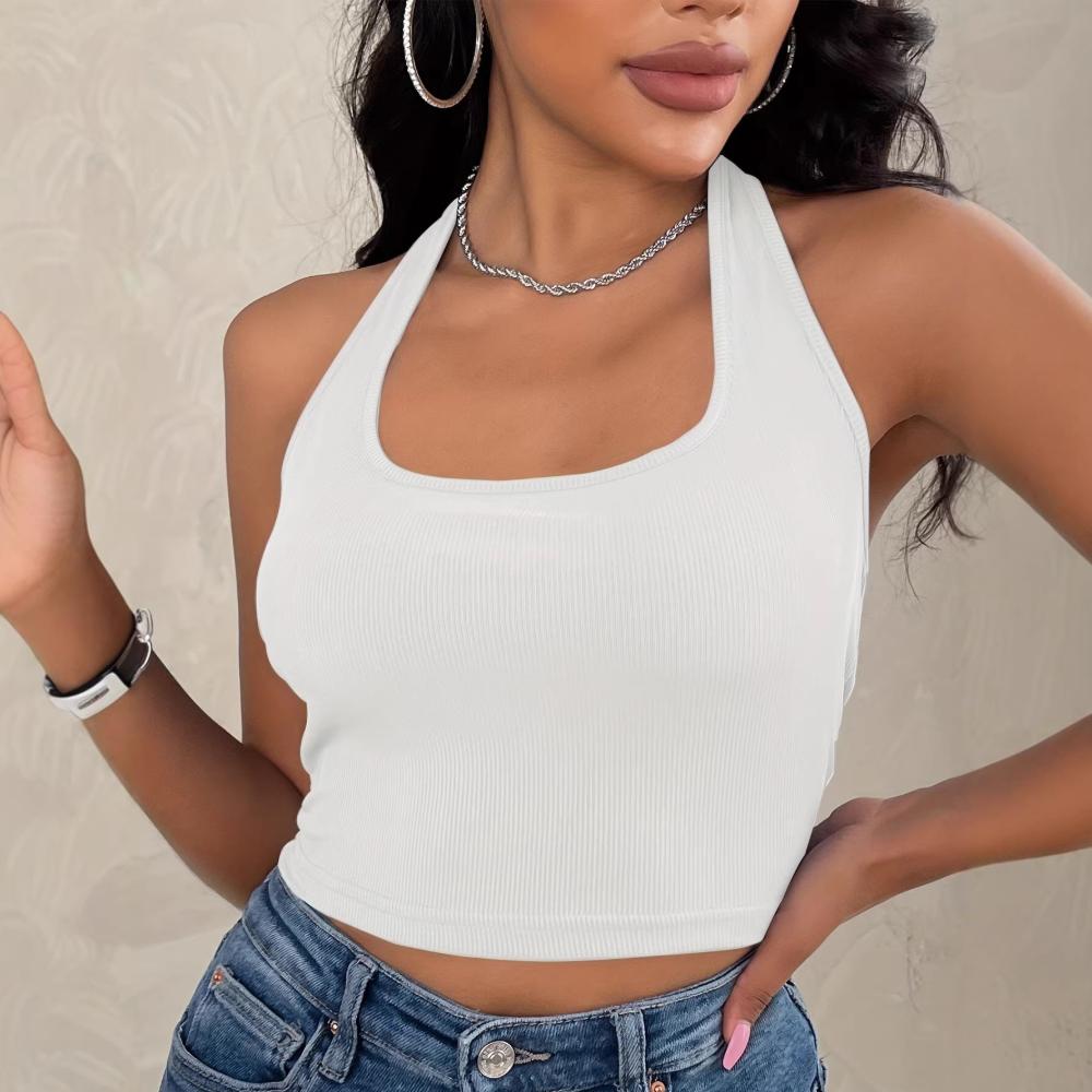 슬림핏 여성 홀터넥 나시 민소매탑 캡나시 라인나시