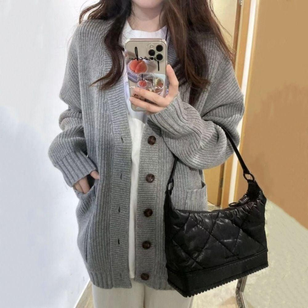 여성 그레이 롱 가디건 루즈핏 니트가디건 데일리룩