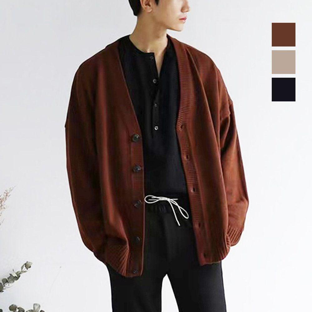 브라운 남자가디건 루즈핏 브이넥가디건