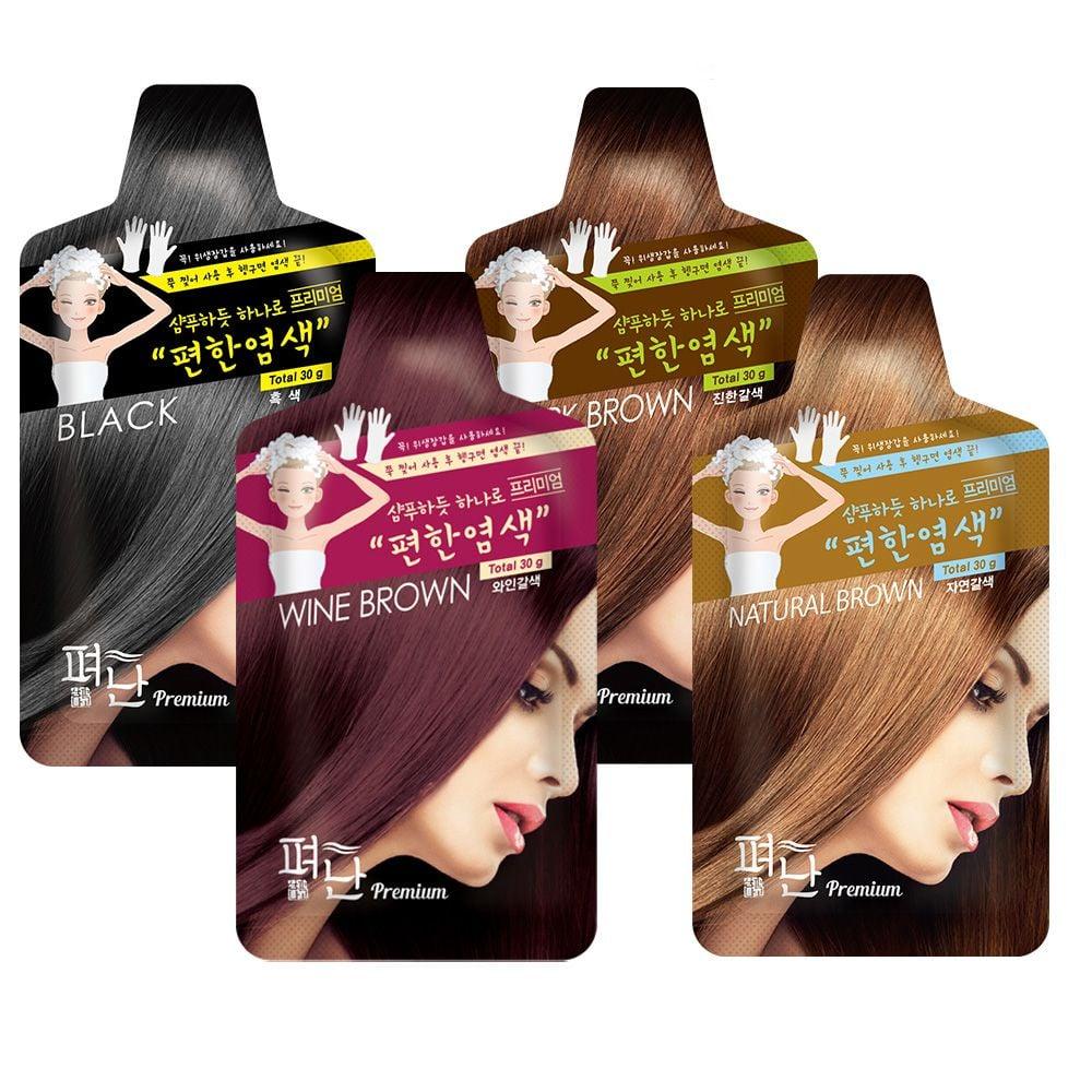 와인색 자연갈색 진한갈색 흑색 4색 5개 염색약 셀프염색