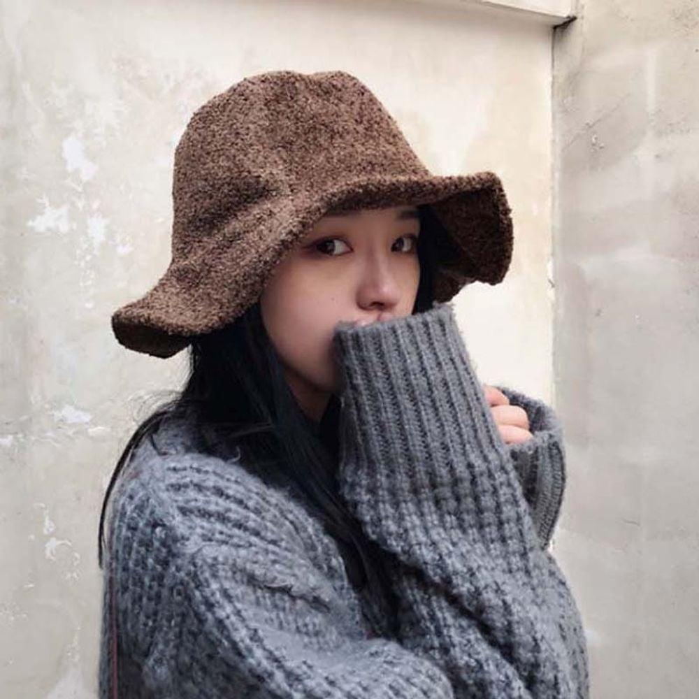 털모자 니트버킷햇 갈색 버킷햇모자 여성벙거지