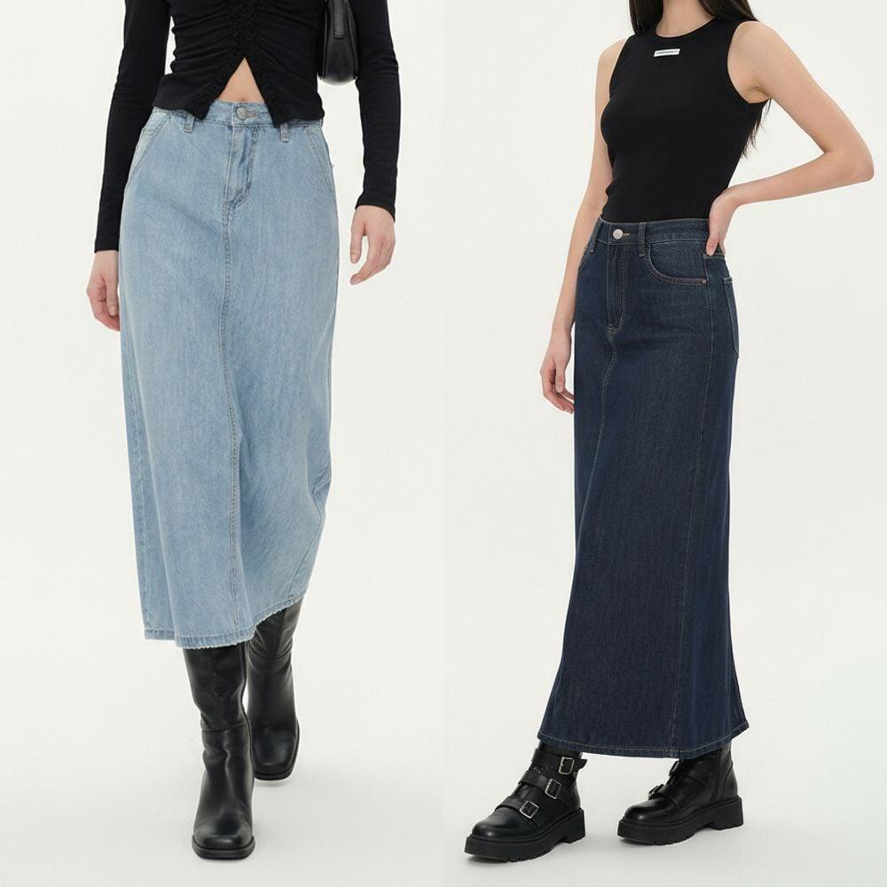 데님 롱 스커트 여성 데님 스커트 롱 청치마 A라인 여성