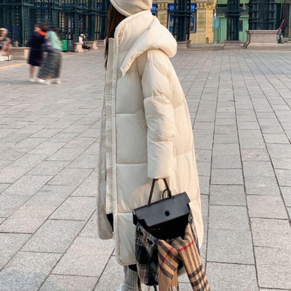 여성 롱패딩 아이보리 패딩점퍼 겨울 후드 잠바 데이트룩 여성 기본