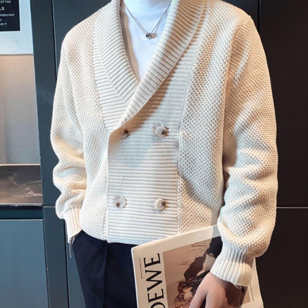 베이지색 남성용 가디건 데이트룩 가을 하객 데일리룩 스웨터 짜임 포근한