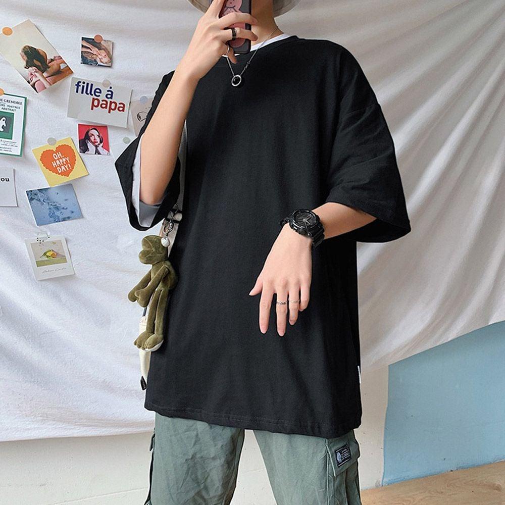 오버핏 반팔티 블랙 반팔티셔츠