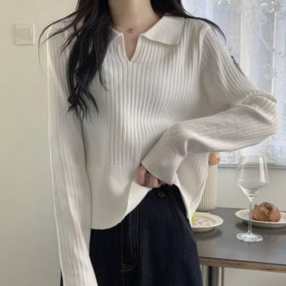 니트티 슬림핏 브이넥 니트티셔츠 골지티셔츠 카라 긴팔 이너 풀오버