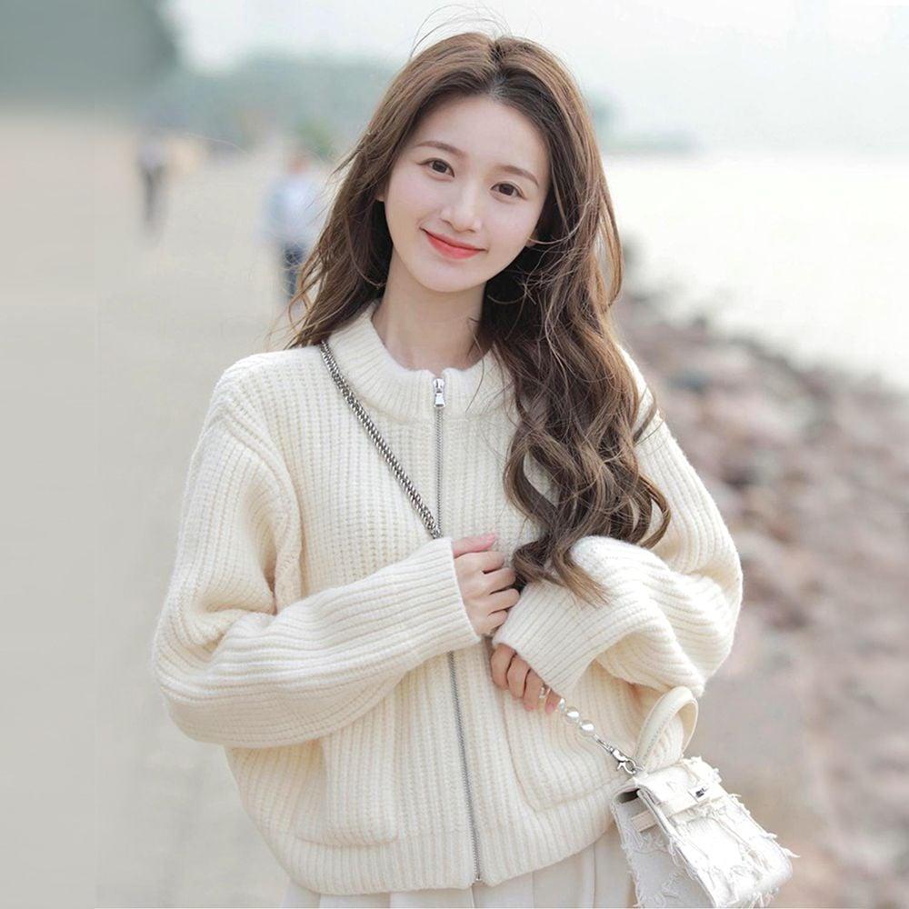 아이보리가디건 여성 니트집업 반폴라스웨터 기본가디건