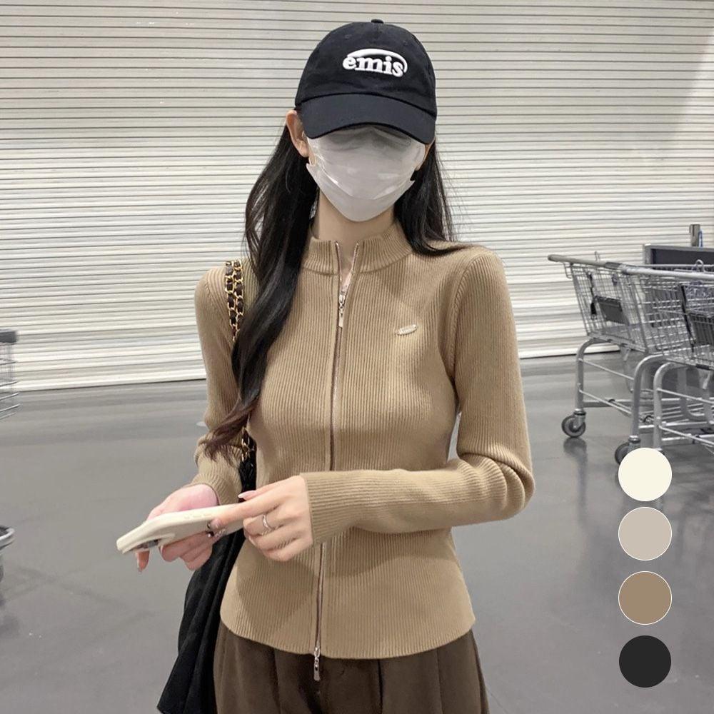 카라넥 니트티 베이지 카렌 집업 골지 풀오버 긴팔