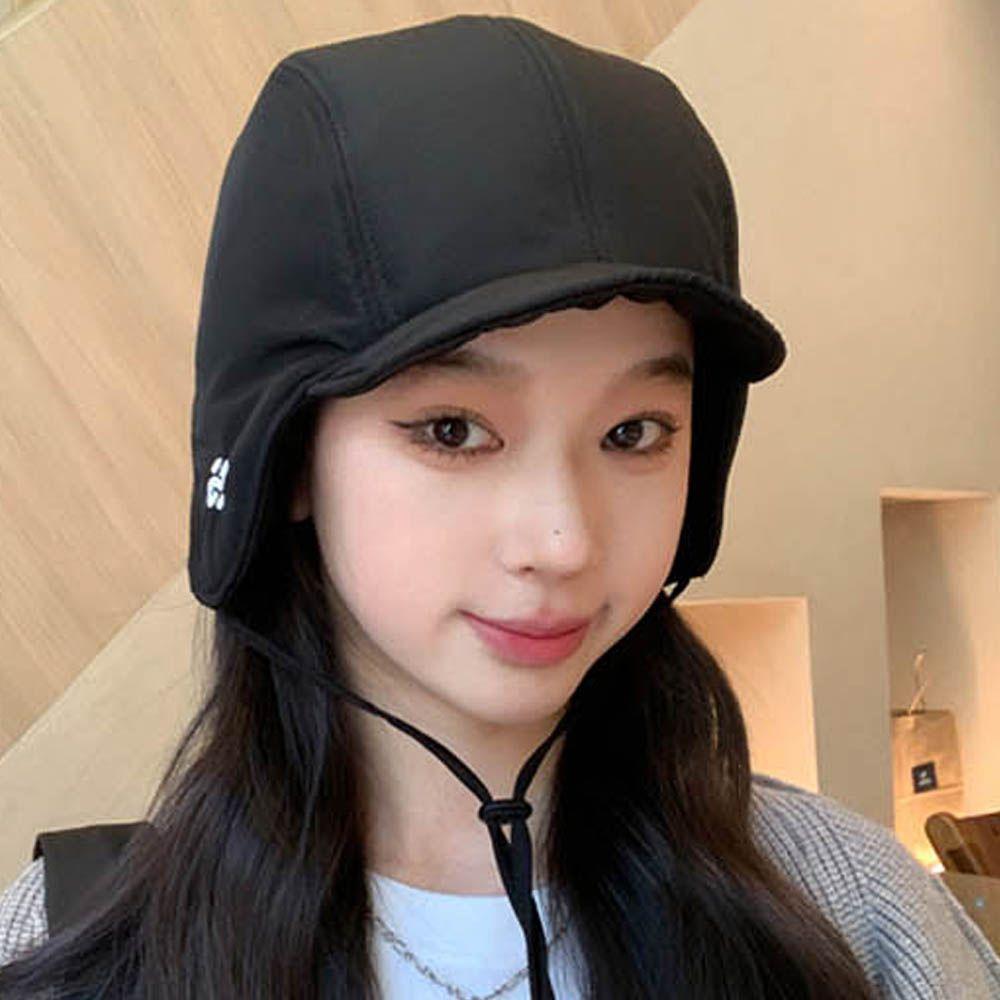 군밤 모자 여자 패딩 귀달이 방한 캡 사이즈조절 블랙