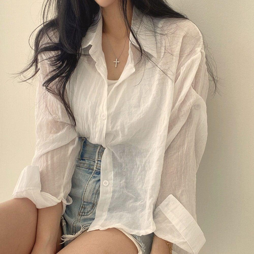 시스루셔츠 화이트셔츠 여성브라우스 하얀남방 여성 여름