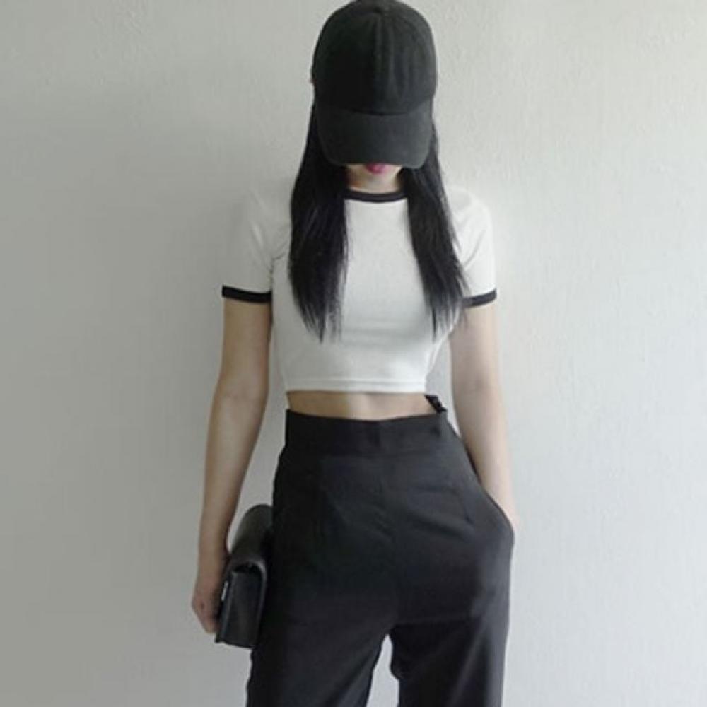 여성 흰색 반팔 크롭티셔츠 면티 이너티 블랙 기본티 여성 상의