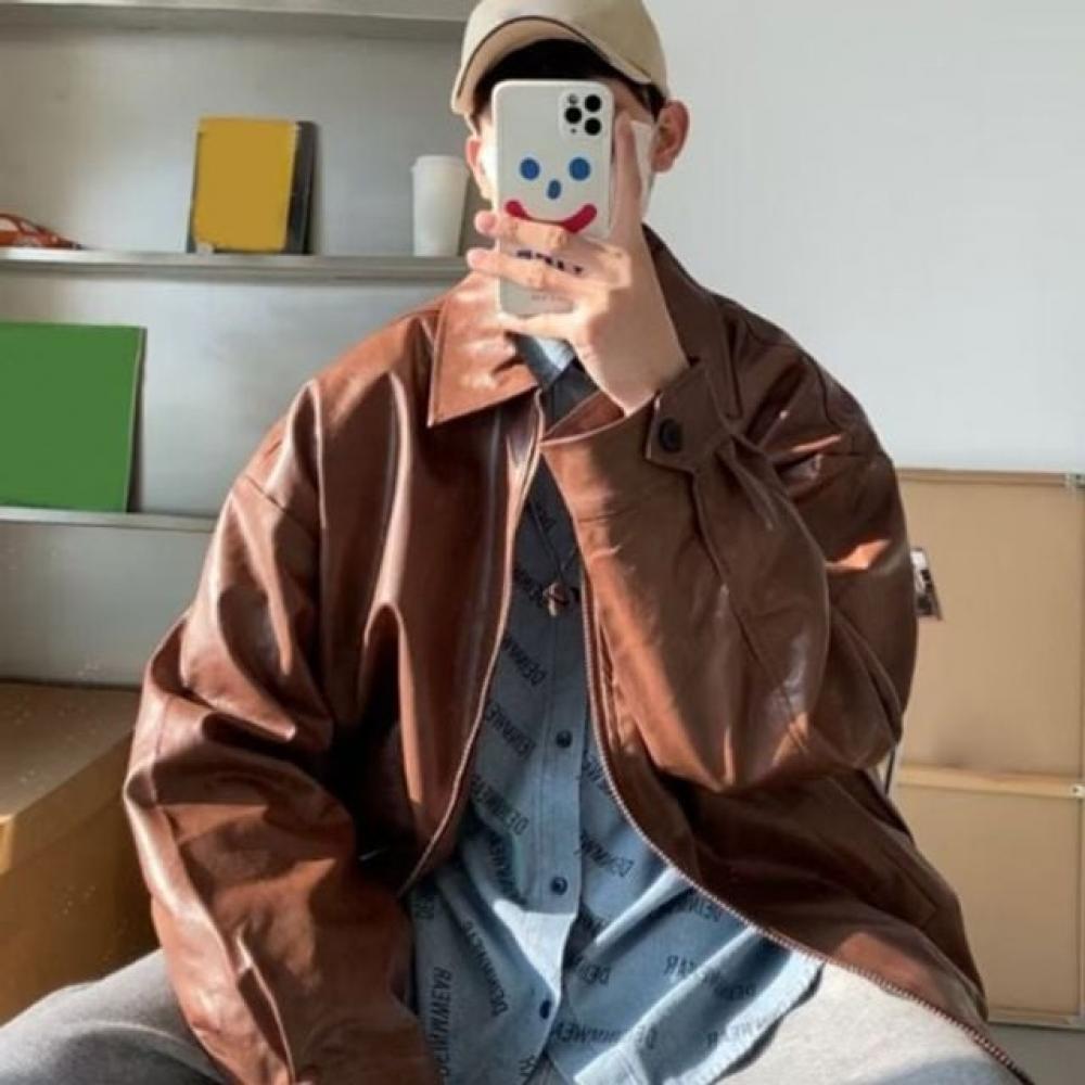 가죽 자켓 블루종 루즈핏 간절기 카라 가죽자켓 오버핏 점퍼